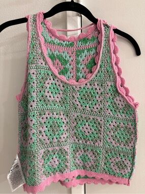 Vero Moda Pink & Mint Crochet Knit Tank